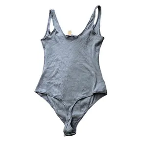 Skims Women's XL Square Neck Cotton‎ Rib Bodysuit Pacific Gray Snap Close New thumbnail 4