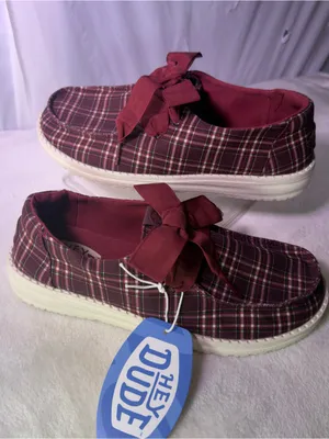 Hey Dude Kids Burgundy Plaid Slip-On Sneakers thumbnail 3