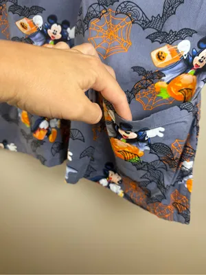 Disney Vampire Mickey Halloween Scrub Top XL Drawstring Waist Three Pocket thumbnail 5
