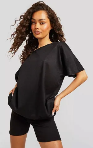 Boohoo Ribbed T-Shirt And Biker Short Set thumbnail 1