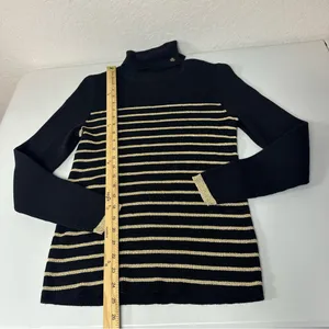 Lauren Ralph Lauren Y2K Gold Metallic Striped Classic Long Sleeve Sweater Large thumbnail 6