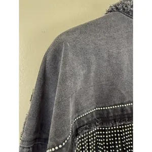 Denim Jacket Black Fringed Western Women’s Size S Embellished Festival Coachella thumbnail 14