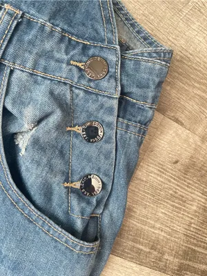 City Chic Mid Wash Distressed Denim Overalls Sz S/16 New without tags thumbnail 5