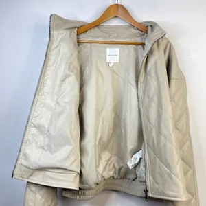 Avec Les Filles Faux Leather Vegan Diamond Quilted Coat Womens M Neutral new thumbnail 5