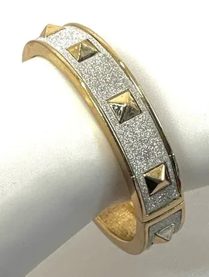 Silver and gold tone spiked bangle bracelet thumbnail 1