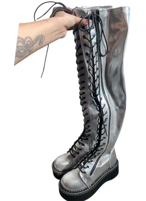 Rave Demonia So-Emily-375 Silver Thigh High Platform Boots thumbnail 1