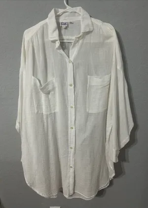 Dotti White Lightweight Button-Front Midi Dress/Shirt Size M Oversized Cotton thumbnail 1