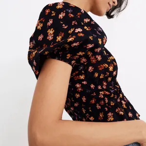 Madewell Puff-Sleeve Square Neck Smocked-Waist in Aloha Floral Crop Top S thumbnail 3