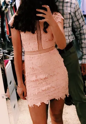 Main Strip Light Pink Lace Formal Dress thumbnail 1