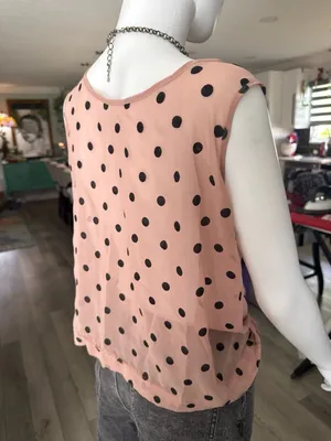Worthington Pink Sleeveless Chiffon Blouse with Black Polka Dots thumbnail 4