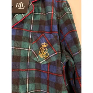 RRL Lauren Ralph Lauren Plaid Flannel Pajama Shirt Top‎ only Embroidered Logo XL thumbnail 3
