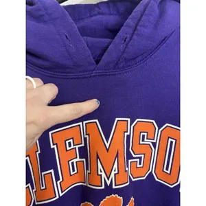 Clemsen Purple Orange Hooded Pullover Sweatshirt XL Kangaroo Pocket Paw Print thumbnail 3