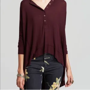 Free People Benedict Canyon Henley Maroon Flowy Tunic Size Xs thumbnail 3