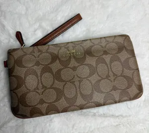 Coach F65748 Brown Signature Coated Canvas Wristlet thumbnail 1