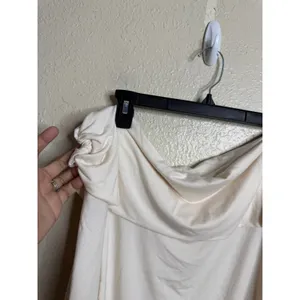 Reformation Florentina Knit Top Horchata Off Shoulder Long Sleeve size XL Cream thumbnail 6