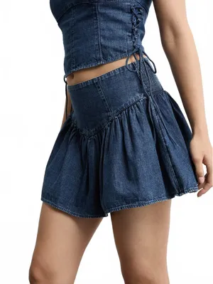 AE High-Waisted Dipped-Waist Mini Skirt American Eagle NWT Dark Wash XL thumbnail 1