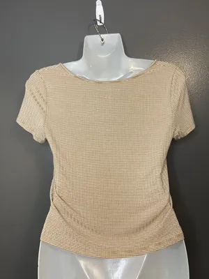 American Eagle Outfitters Shirt Womens Small Beige Stripe Button Front Cropped thumbnail 4