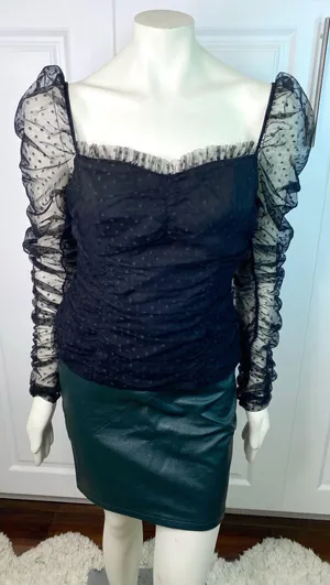 VICI Benefit Polka Dot Ruched Gathered Sleeve Mesh Tulle Top by Free the Roses thumbnail 22