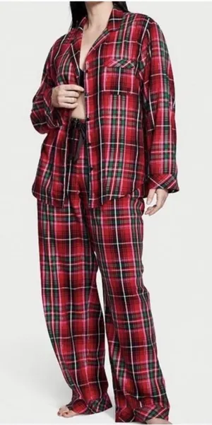Victoria's Secret Red Pink Green Plaid Flannel Pajama Set Women’s Size Large thumbnail 1