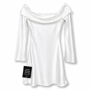 NEW Lulus Luxurious Vision White Satin Off-the-Shoulder Slip Mini Dress Small thumbnail 6