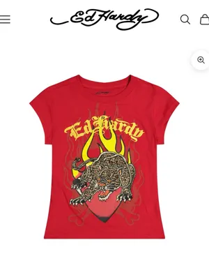 Ed Hardy Red Tee with Leopard and Flame Graphic thumbnail 3