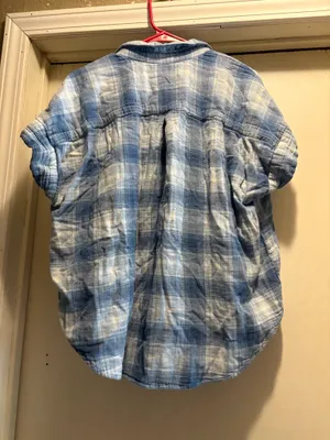 Natural Reflections blue plaid short sleeved button down cotton shirt, XL thumbnail 2