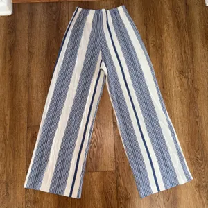H&M Blue White Striped Wide Leg Pants Womens M Boho casual nautical pull on thumbnail 8