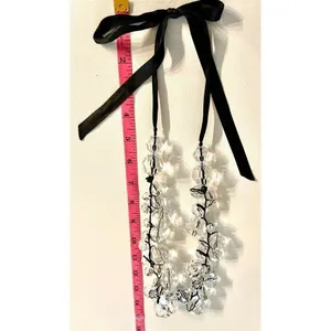 Faceted clear bead necklace, Silver & Black‎ bangle bracelet and dangle earrings thumbnail 11