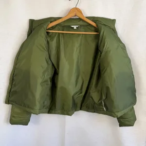 Puffer Jacket Green Quilted Crop Full Zip Mock Neck‎ Womens Size Large Winter thumbnail 5