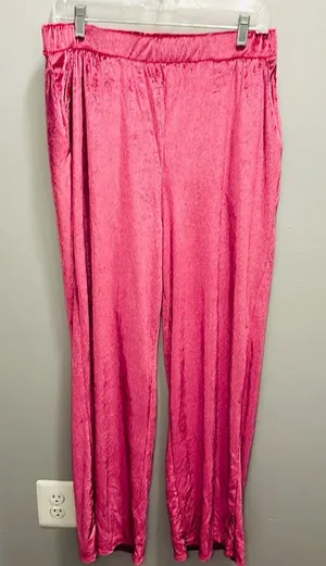 Free‎ People Women's Fuchsia Pink Velvet Pull On Wide Leg Pants Size Medium thumbnail 1