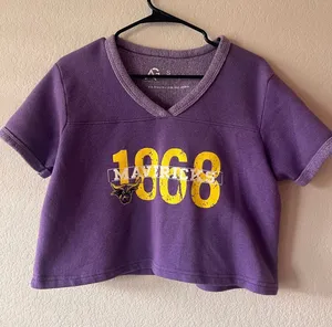 Alta Gracia Minnesota State University Mankato Mavericks Purple Cropped VNeck Sweatshirt Tee thumbnail 1