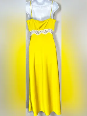 Zara Yellow Satin Finish Slip Dress with White Lace Trim Size Small thumbnail 5