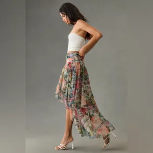 Anthropologie High-Low Tulle Maxi Skirt in Floral Pink Size 16 NWT Garden Party thumbnail 5