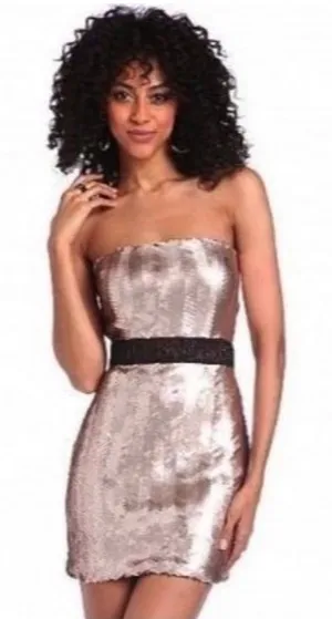 Baby Phat Womens Sz S Rose Gold Sequins Strapless Mini Dress thumbnail 1