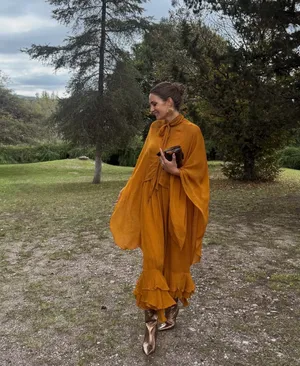 Zara dress maxi cape mustard yellow flowy kimono kaftan boho summer thumbnail 3