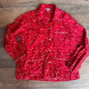 J.Crew Red White Bow Print‎ Cotton Pajama Set Womens Medium Long Sleeve Pants thumbnail 4