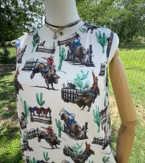 Lucky & Blessed Western Kicking Bull Cactus Printed Dress thumbnail 5