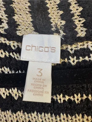 Chico’s Black & Gold striped Faron Knit Fringe long open front sweater vest XL 3 thumbnail 6