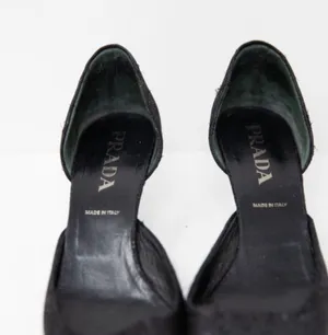 Prada Made In Italy Black Metallic Floral Flower D'Orsay Pointed High Heel Shoes thumbnail 3
