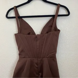 House of CB Faye Satin Pleated Midi Dress Size XS brown‎ $269 NWOT thumbnail 8