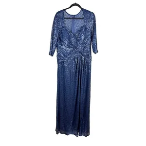 La Femme Navy Sequin Ruched V-Neck Evening Gown Dress Size 14 thumbnail 13