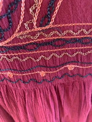Flowy Maroon Hippie Top Embroidered Top Batwing Shirt Womens M Earthy thumbnail 11