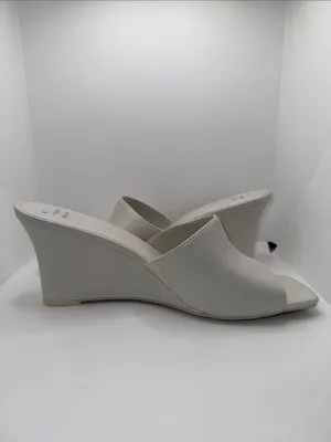 A New Day Vivi Wedge Mule Heels Women’s 10 Off-White Vegan Leather Open Toe thumbnail 4