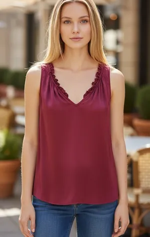 Velvet by Graham & Spencer Satin Minimalist Vneck Sleeveless Top S thumbnail 1