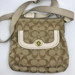 COACH Tan Cream Jacquard Fabric CrossBody Bag thumbnail 6
