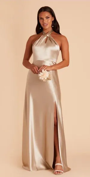 Birdy Grey Bridesmaid Dress Monica Neutral Champagne Satin Small thumbnail 1