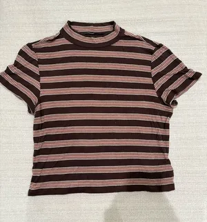 American Eagle Outfitters Brown & Pink Striped Ribbed Crop Top thumbnail 1