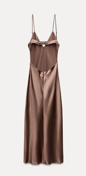 ZARA dress midi maxi satin wedding chocolate brown party cocktail thumbnail 17