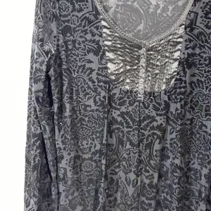 Denim & Supply Ralph Lauren Black Floral Velvet Flocked Long Sleeve Size XL thumbnail 2