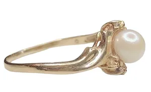 Vintage Solid 10k Yellow Gold Natural Pearl Ring Cool Piece Sz 6.25 thumbnail 2